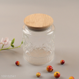 High quality home kitchen glass sealed storage jar with bamboo lid