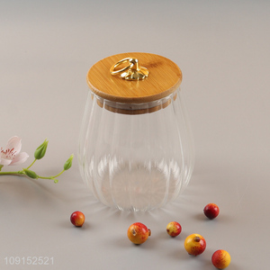 Top selling clear glass sealed storage jar with bamboo lid