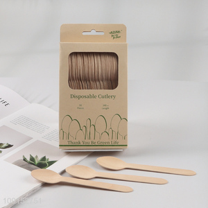 Good quality 50pcs wooden eco-friendly disposable cutlery spoon set