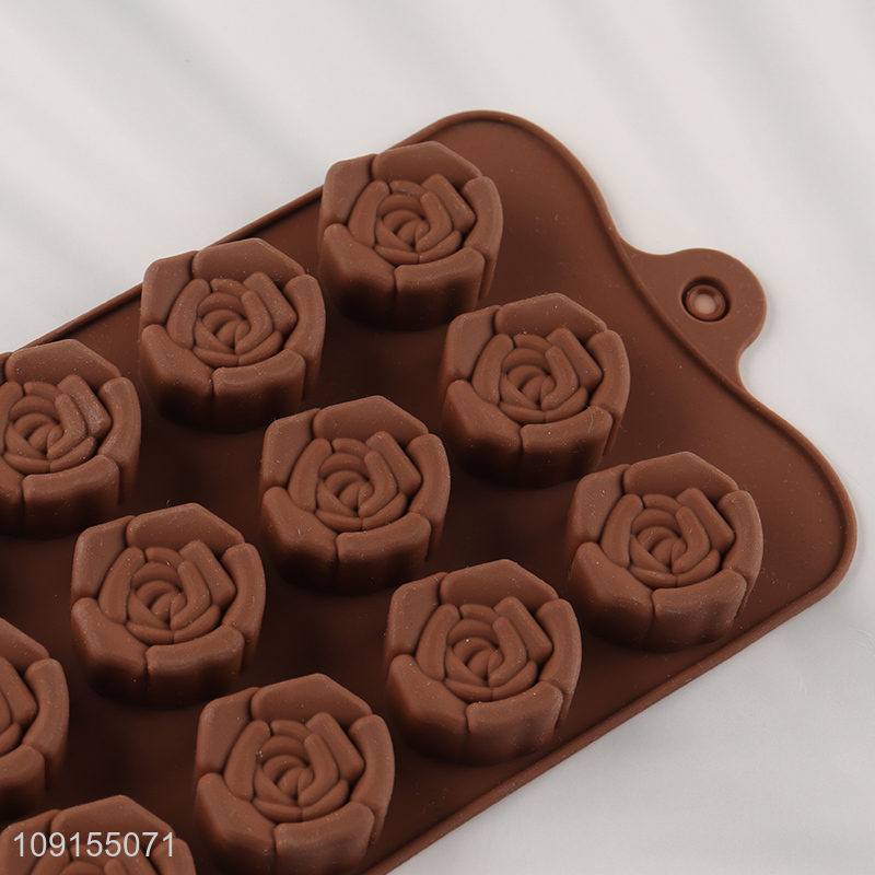 Hot Selling 15-Cavity Rose Flower Silicone Molds for Cake Cookie Chocolate