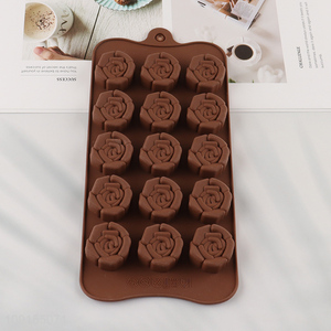 Hot Selling 15-Cavity Rose Flower Silicone Molds for Cake Cookie Chocolate