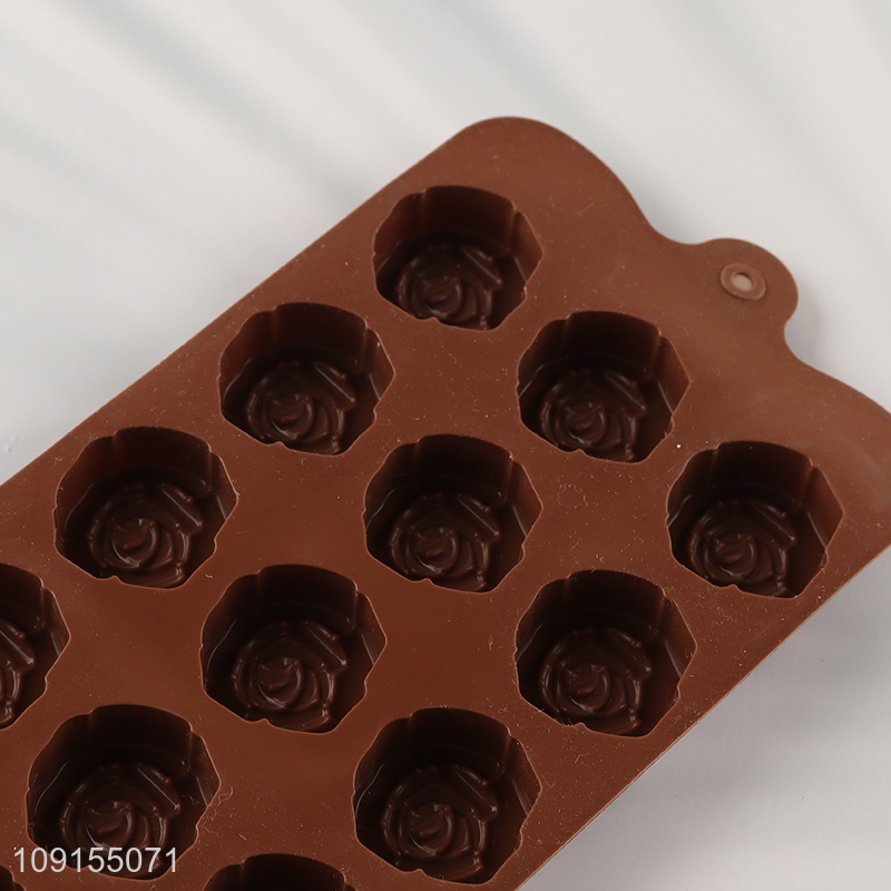 Hot Selling 15-Cavity Rose Flower Silicone Molds for Cake Cookie Chocolate