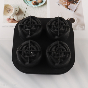 Hot Selling 4-Cavity Silicone Rose Ice Cube Molds for Whiskey Cocktail