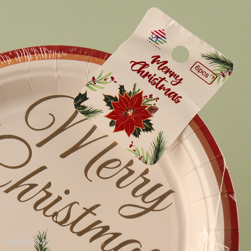 Wholesale 6PCS Disposable Christmas Party Paper Plates Christmas Party Decorations