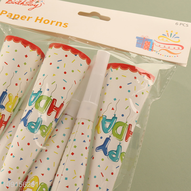 High Quality 6PCS Birthday Party Paper Horns Fringed Noisemakers Party Favors