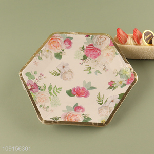 China Imports 14PCS Floral Paper Plates Disposable Party Plates for Anniversary