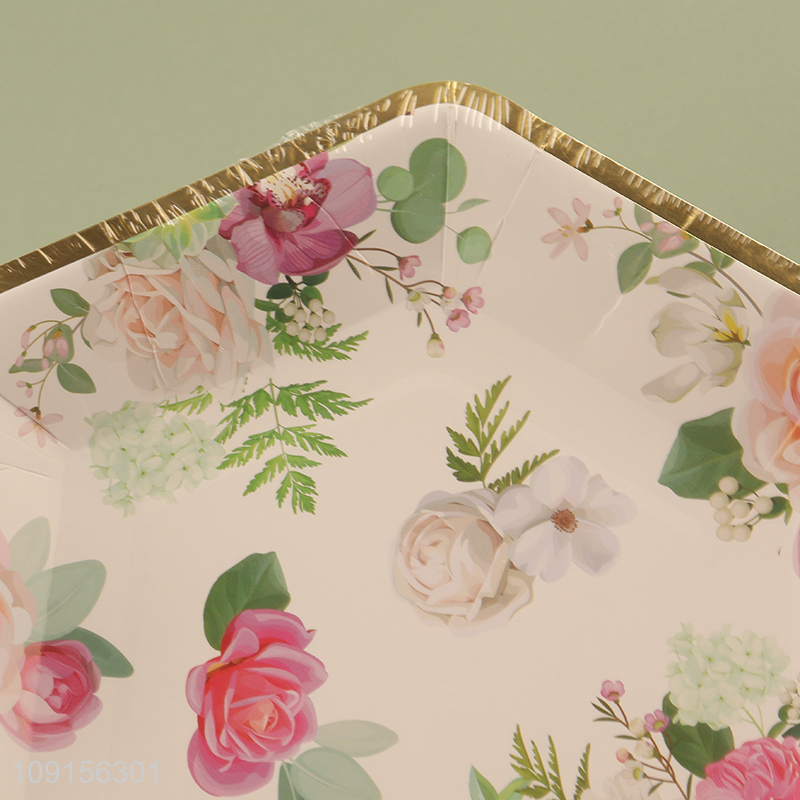 China Imports 14PCS Floral Paper Plates Disposable Party Plates for Anniversary