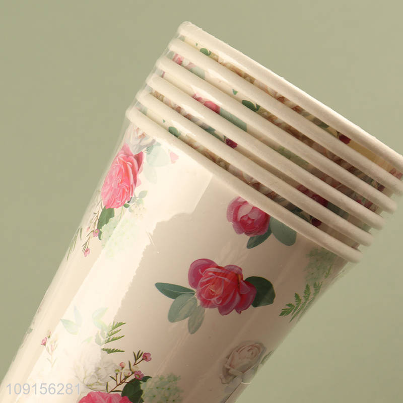 New Product 6PCS Diposable Paper Cups Flower Printed Paper Cups for Parites