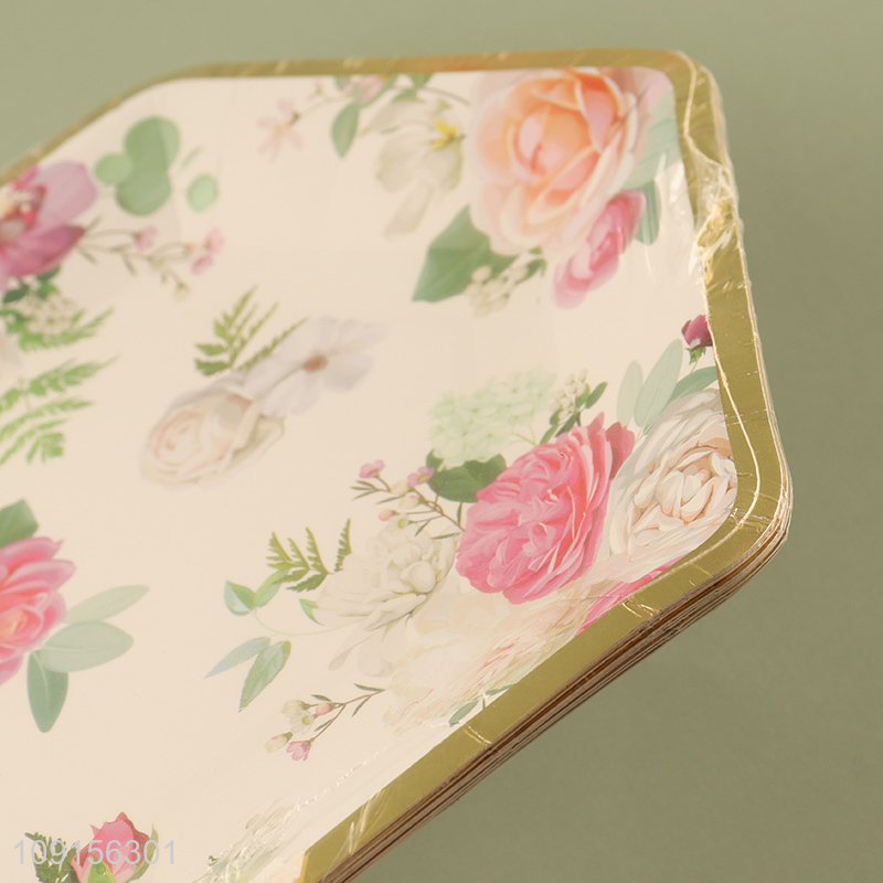 China Imports 14PCS Floral Paper Plates Disposable Party Plates for Anniversary