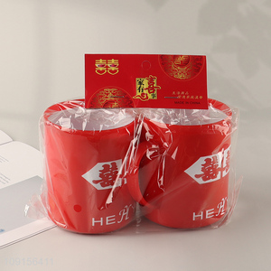 New Product 2PCS Chinese Wedding Cups Plastic Bathroom Toothbrush Cups