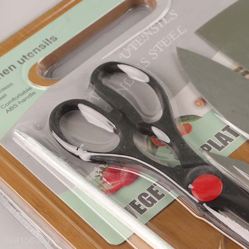 Wholesale 6PCS Kitchen Knife Set with Chopping Board & Knife Sharpening Rod & Scissors