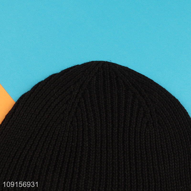 Good selling black winter warmer fashion knitted hat beanies hat