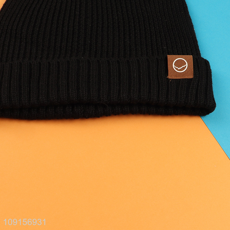 Good selling black winter warmer fashion knitted hat beanies hat