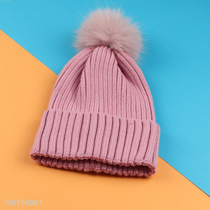 Good quality pink girls winter warm knitted hat beanies hat for sale