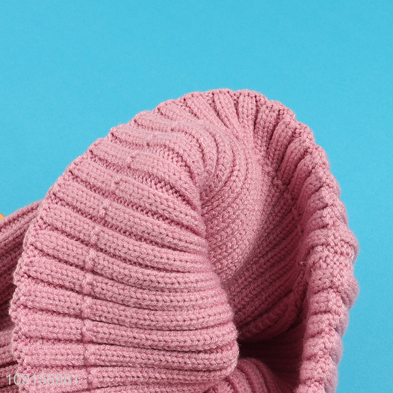 Good quality pink girls winter warm knitted hat beanies hat for sale