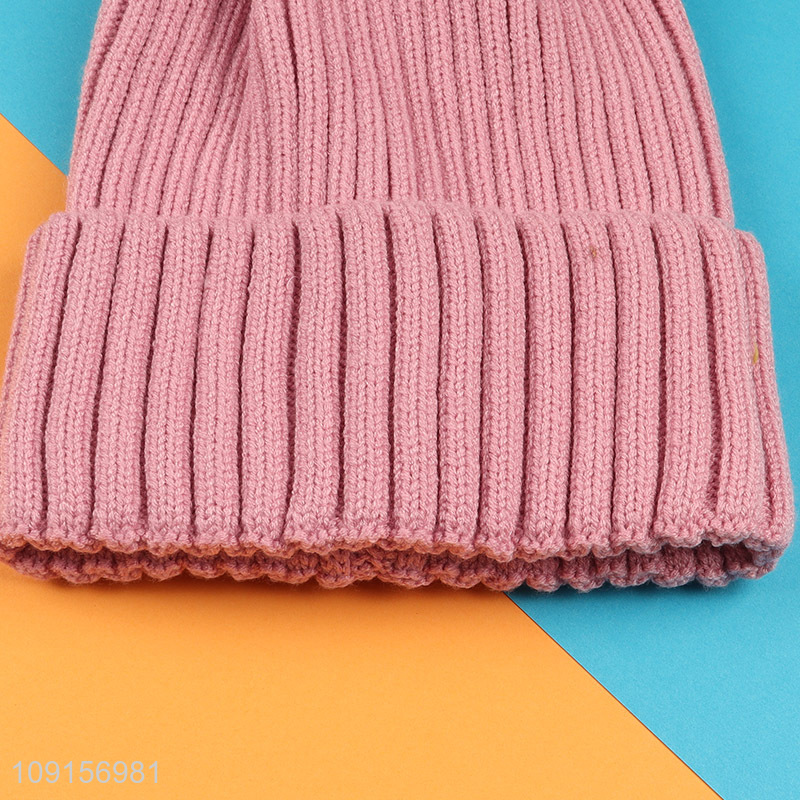 Good quality pink girls winter warm knitted hat beanies hat for sale