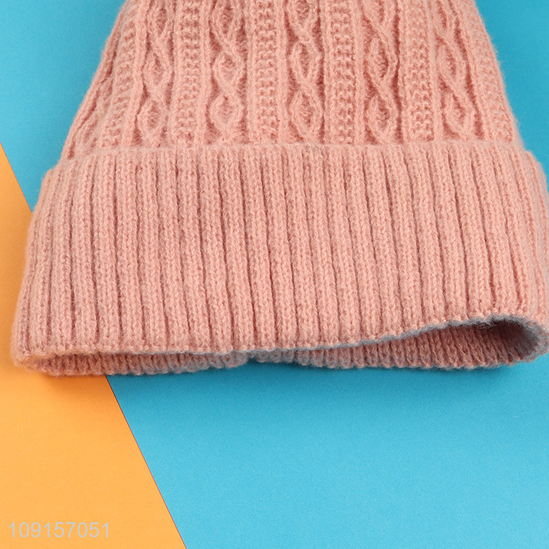 China supplier pink winter warm knitted hat beanies hat for sale