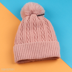 China supplier pink winter warm knitted hat beanies hat for sale