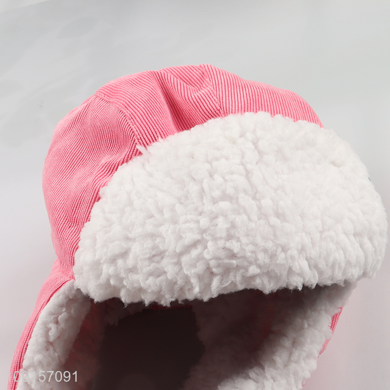Factory wholesale pink winter girls windproof earflap hat