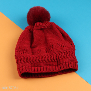 Top sale red winter thickened knitted hat beanies hat wholesale