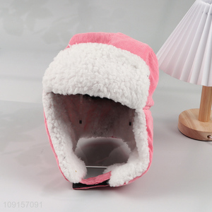Factory wholesale pink winter girls windproof earflap hat