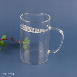 Hot sale clear unbreakable glass drinking cup water mug with handle