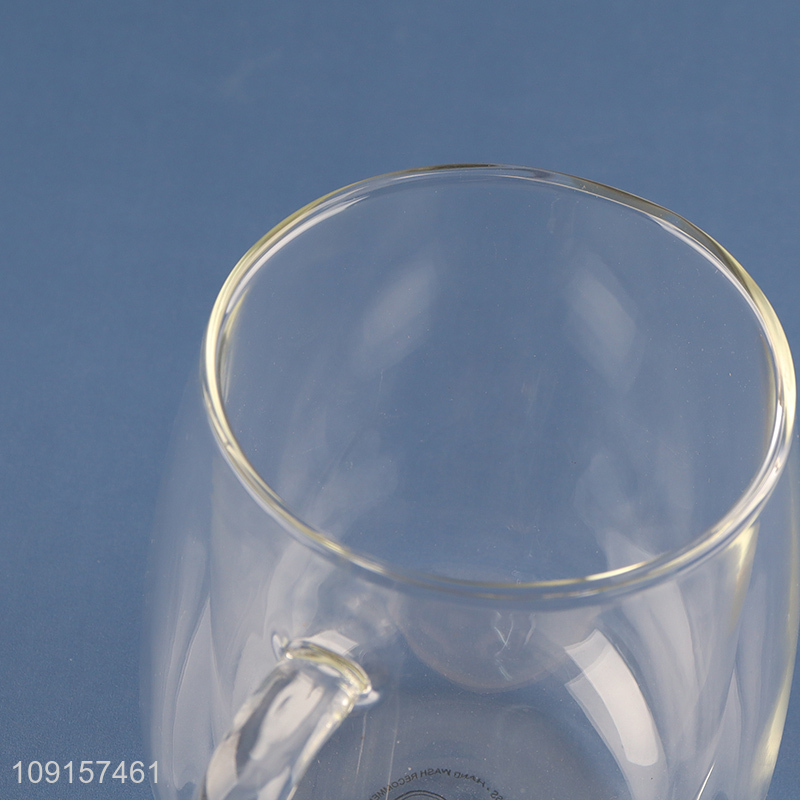 Factory supply double wall glass drinking cup water mug with handle