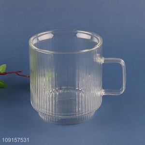 Yiwu market double wall glass clear drinking cup water mug with handle