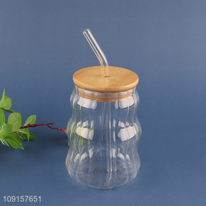 Yiwu market glass 480ml heat-resistant coffee cup juice cup with lid&straw