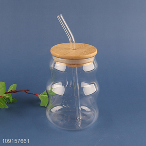 Factory wholesale clear glass 480ml straw cup coffee cup drinking cup with lid