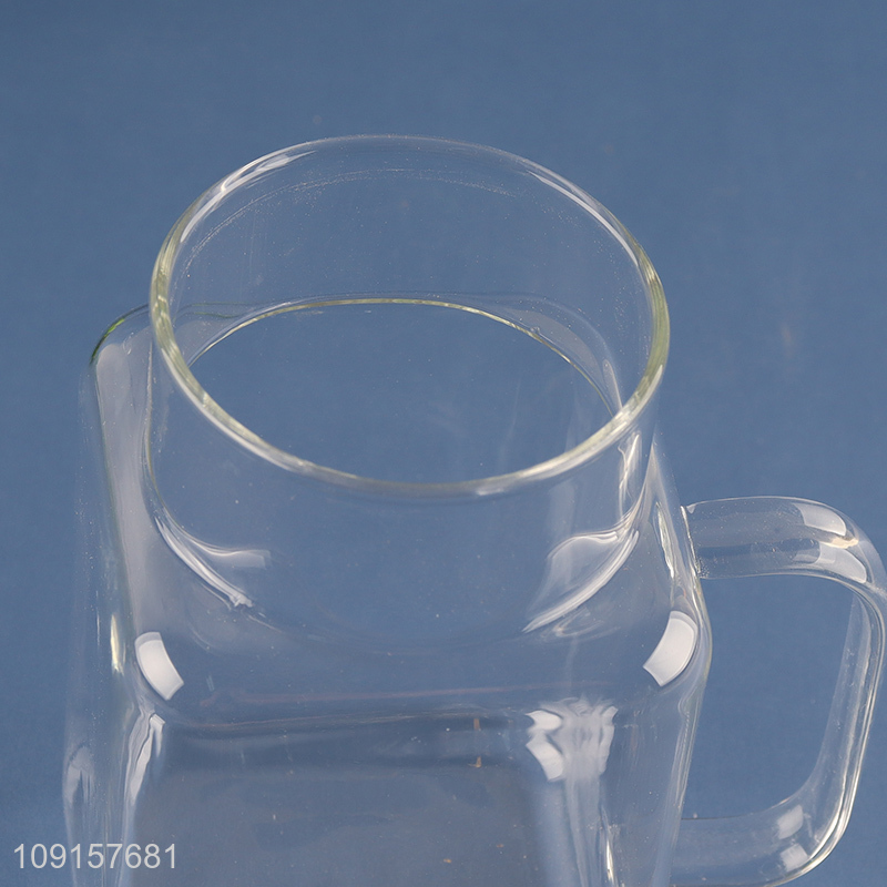 Low price square clear glass coffee cup juice cup with handle&lid