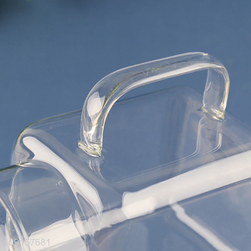 Low price square clear glass coffee cup juice cup with handle&lid