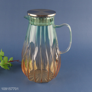 Yiwu market striped glass household tea pot juice pot for sale