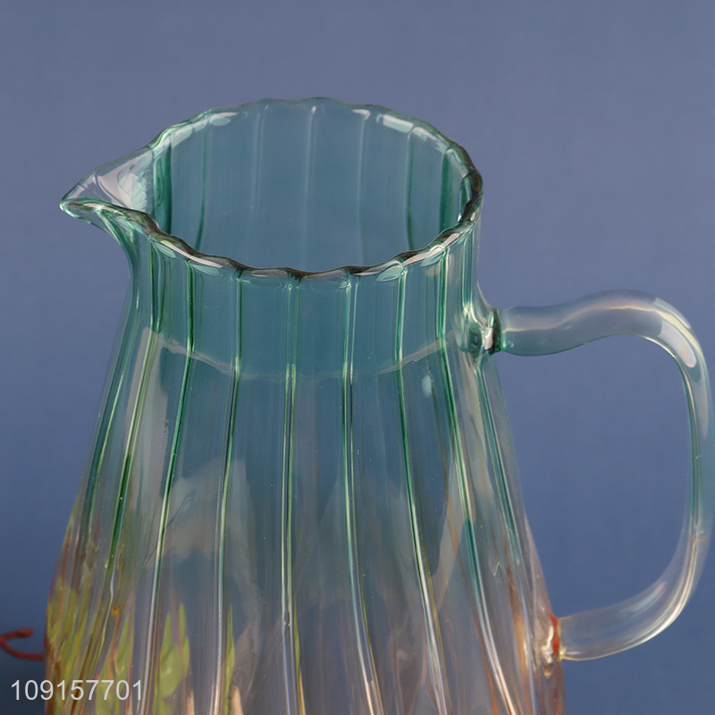 Yiwu market striped glass household tea pot juice pot for sale