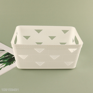 Top selling rectangle hollow plastic storage basket for desktop
