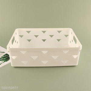 Factory price rectangle plastic desktop organizer hollow storage basket