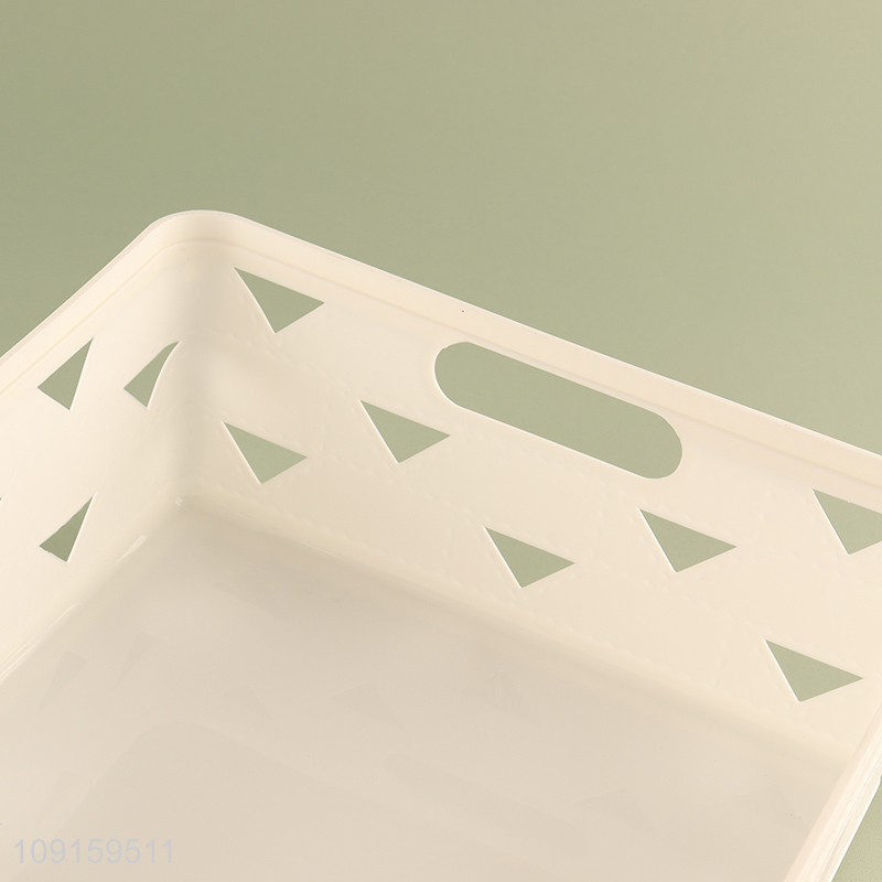 Factory price rectangle plastic desktop organizer hollow storage basket