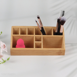 Hot Selling Bamboo Desktop Organizer Desktop Makeup Organizer for Home