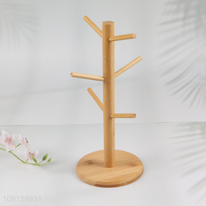 Good Quality 6 Hook Bamboo Cup Rack Bamboo Coffee Mug Holder