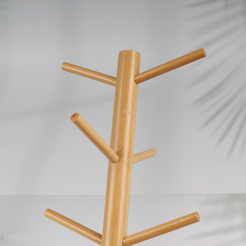 Good Quality 6 Hook Bamboo Cup Rack Bamboo Coffee Mug Holder