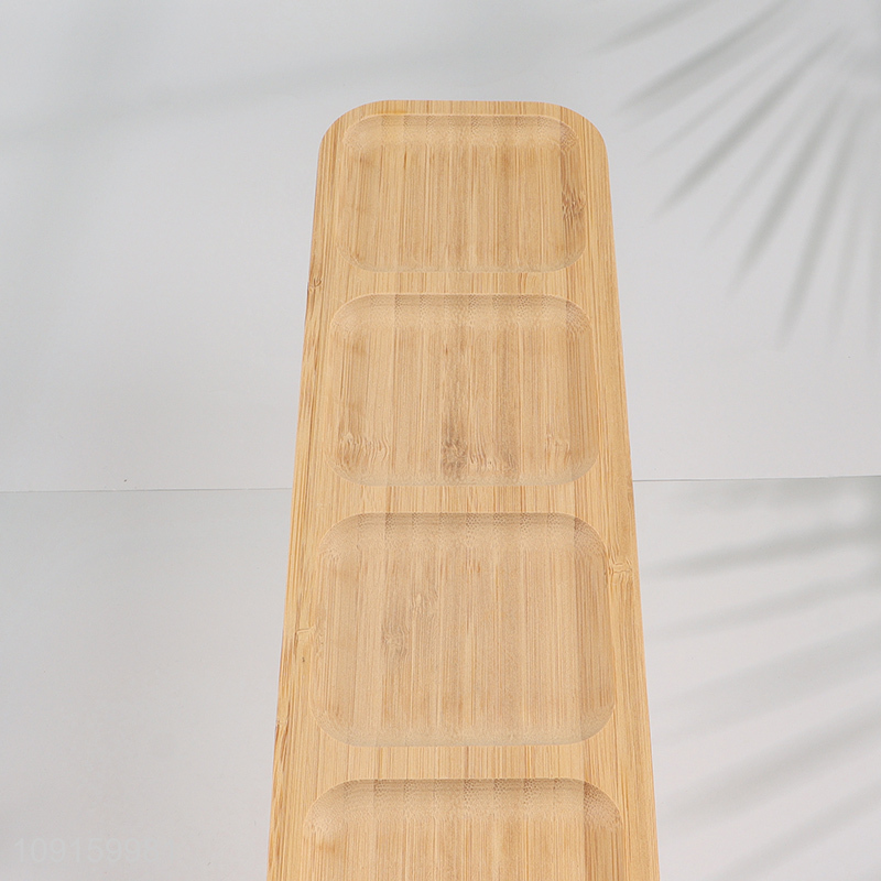 New Product 4-Compartment Bamboo Dinner Plate Divided Bamboo Tray