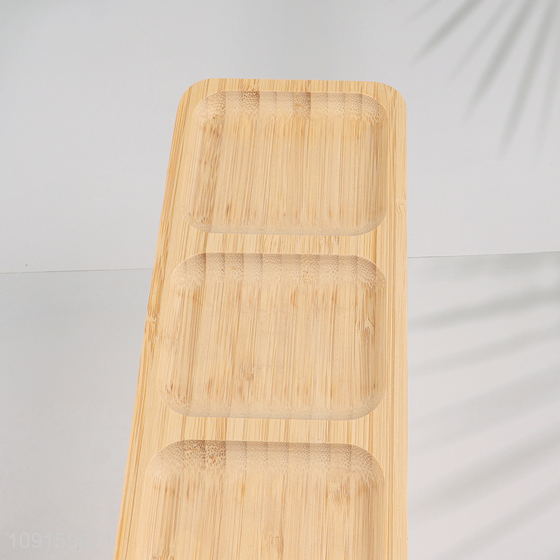 High Quality 3-Compartment Bamboo Dinner Plate Divided Serving Tray