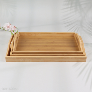 Factory Price Natural Bamboo Serving Tray with Handles for Coffee Table