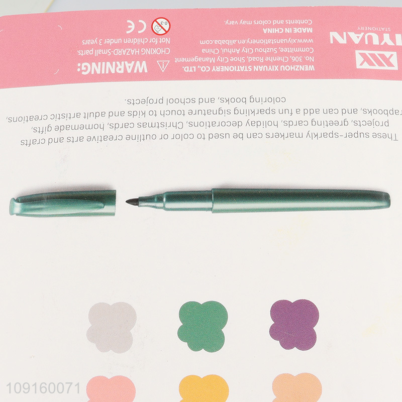 New Arrival 6 Colors Fine Tip Glitter Markers Metallic Shimmer Markers