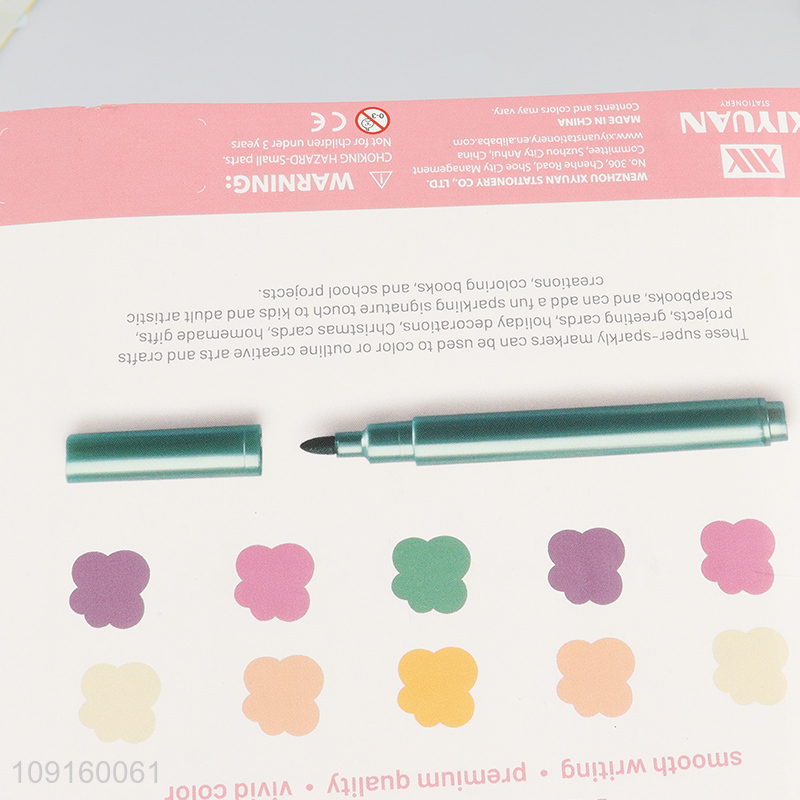 Wholesale 10 Colors Fine Tip Glitter Markers for DIY Crafts Greeting Card