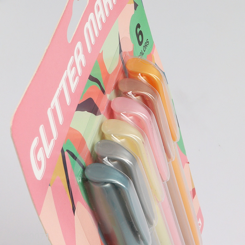 New Arrival 6 Colors Fine Tip Glitter Markers Metallic Shimmer Markers