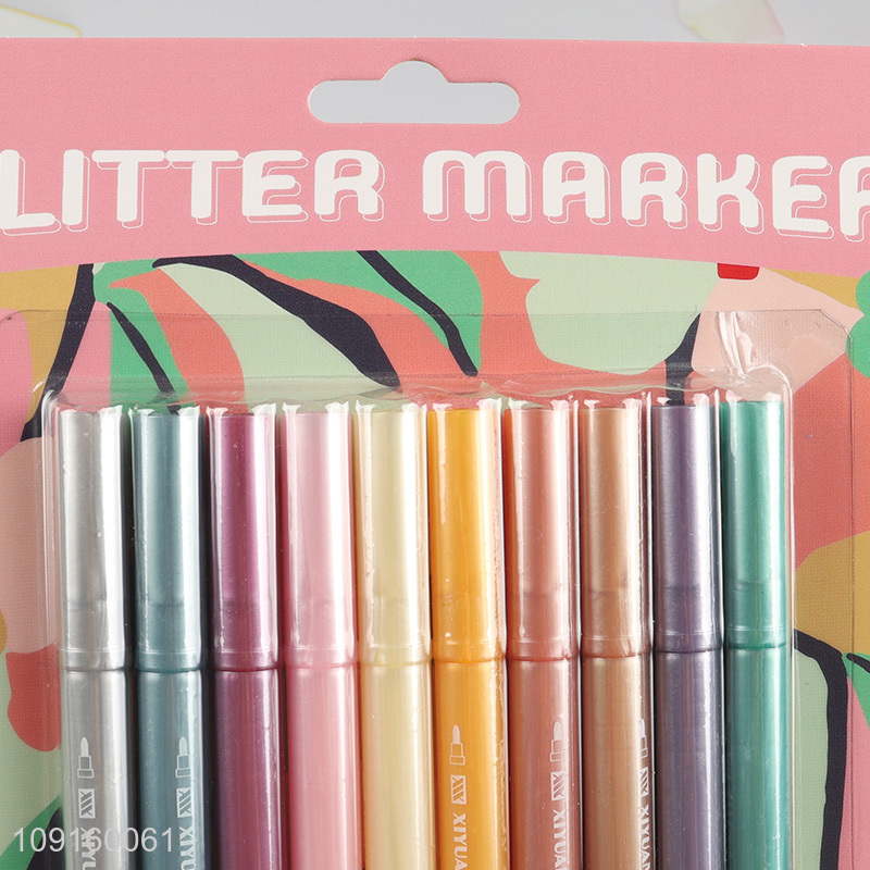Wholesale 10 Colors Fine Tip Glitter Markers for DIY Crafts Greeting Card