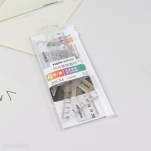 Factory Price 4 Pieces Plastic Rulers Geometric Ruler Set for Students