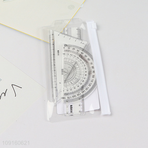 Wholesale 4 Pieces Plastic Ruler Math Set Geometry Ruler Measuring Tools