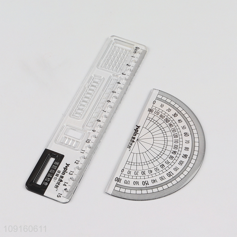New Product 4 Pieces Plastic Ruler Math Set Includes Rulers and Protractor